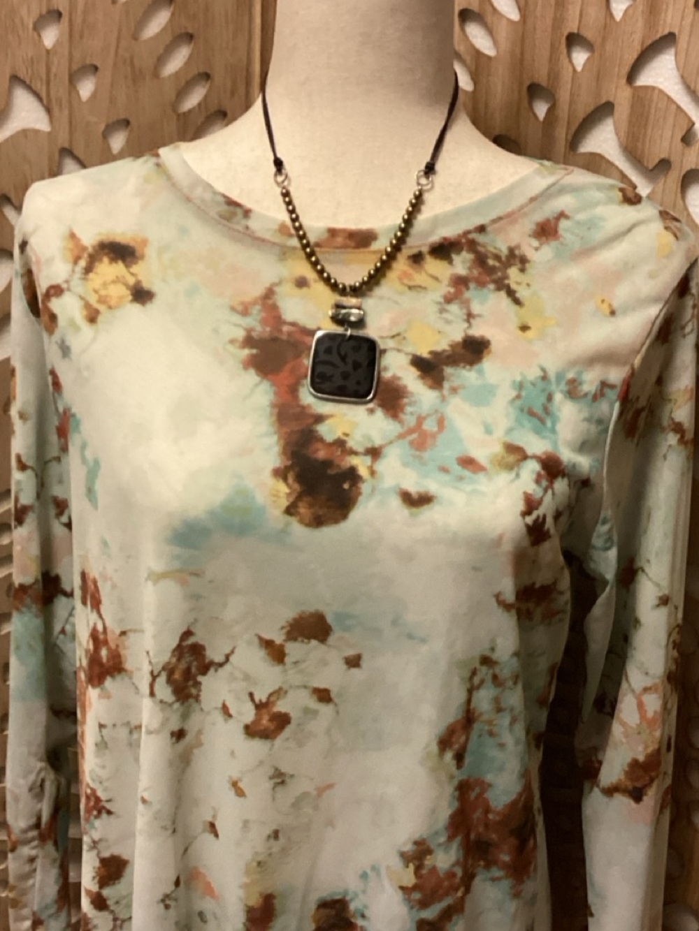 LOGO Mesh(Semi-sheer)Aqua, Teal & Earth-Tones,Tie-dye Print.By Lori Goldstein. - Picture 4 of 6